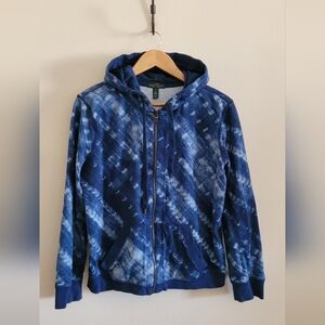 Ralph Lauren Sturdy Cotton Full Zip Hooded Sweatshirt, Women's XL, Blue & White